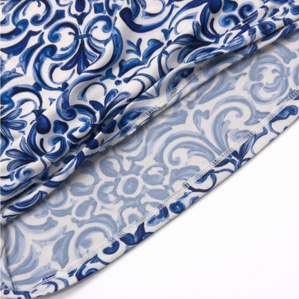 Vince Camuto Blue & White Medallion Print Wide Leg Palazzo Pants - Size L - Picture 8 of 11